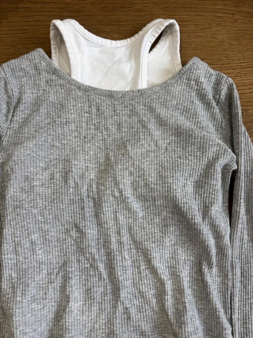All in Motion Girls M 8 Gray Ribbed Layered Long Sleeve Top